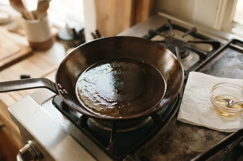 how to season a carbon steel pan on a stovetop burner